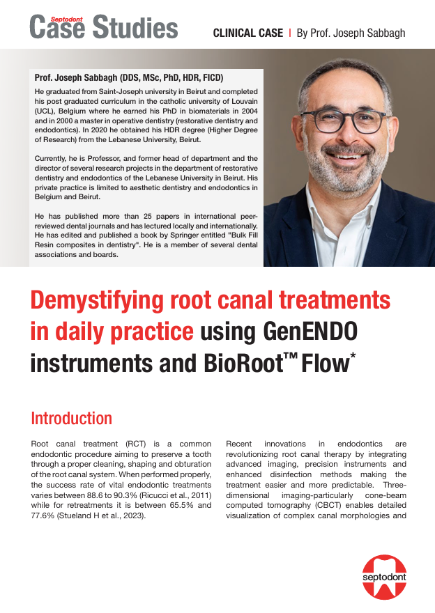 Het demystificeren van wortelkanaalbehandelingen in de dagelijkse praktijk met behulp van GenENDO-instrumenten en BioRoot™ Flow* 1